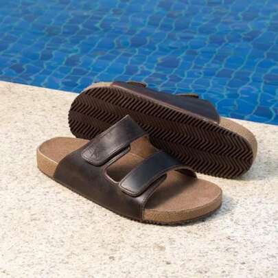 Sandália Marrom Birk Chinelo Café Com Tiras Adesivas Masculino