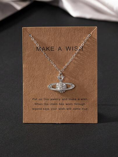 1pc Fully Beaded Geometric Design Fashionable Sparkling Planet Necklace