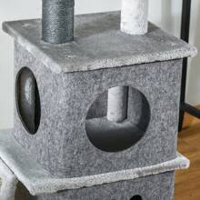 PawHut 255cm Floor To Ceiling Cat Tree For Indoor Cats Climber Scratching Post Adjustable Height Play Tower Removable Cover - Light Grey - View 10
