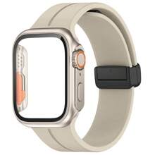 1套三合一磁性矽膠蘋果手錶帶和錶殼組合，適用於蘋果手錶38mm 40mm 41mm 45mm 44mm 42mm 49mm超級系列9 8 7 6 5 4 3 2 1 Se，舒適皮膚友好的智慧手錶替換手帶，防刮、防水、防震手錶保護殼，適用於女性和男性 - Starlight - 查看 1