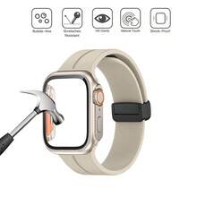 1套三合一磁性矽膠蘋果手錶帶和錶殼組合，適用於蘋果手錶38mm 40mm 41mm 45mm 44mm 42mm 49mm超級系列9 8 7 6 5 4 3 2 1 Se，舒適皮膚友好的智慧手錶替換手帶，防刮、防水、防震手錶保護殼，適用於女性和男性 - Starlight - 查看 3