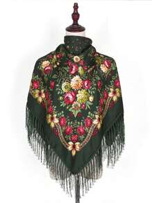 43.3"*43.3" 女士印花牡丹花披肩，红色、黑色和多色，复古传统风格，时尚、温暖、优雅，是秋冬季波西米亚风送给妈妈的完美礼物 - 彩色 - 查看 20