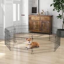 PawHut Parc enclos chiots animaux domestiques pour chiens lapins rongeurs petits animaux intérieur et extérieur diamètre 180 cm 8 panneaux 71 x 61 cm noir - Noir - Voir 2