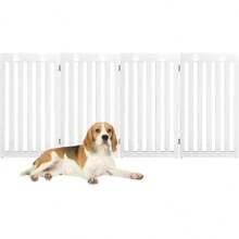 Dog Barrier Made Of MDF, 4-Part Protective Gate For Dogs, Folding Dog Gate 89cm High, Animal Protection Gate, Stair Gate, Flexible Children's Gate (4 Panels, White) - White - View 1