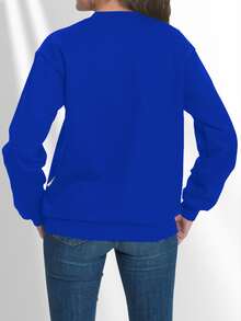 DRESS FASHION Sudadera Cuello Redondo Afelpada Por Dentro, Color Sólido Para Mujer - azul real - Ver 4