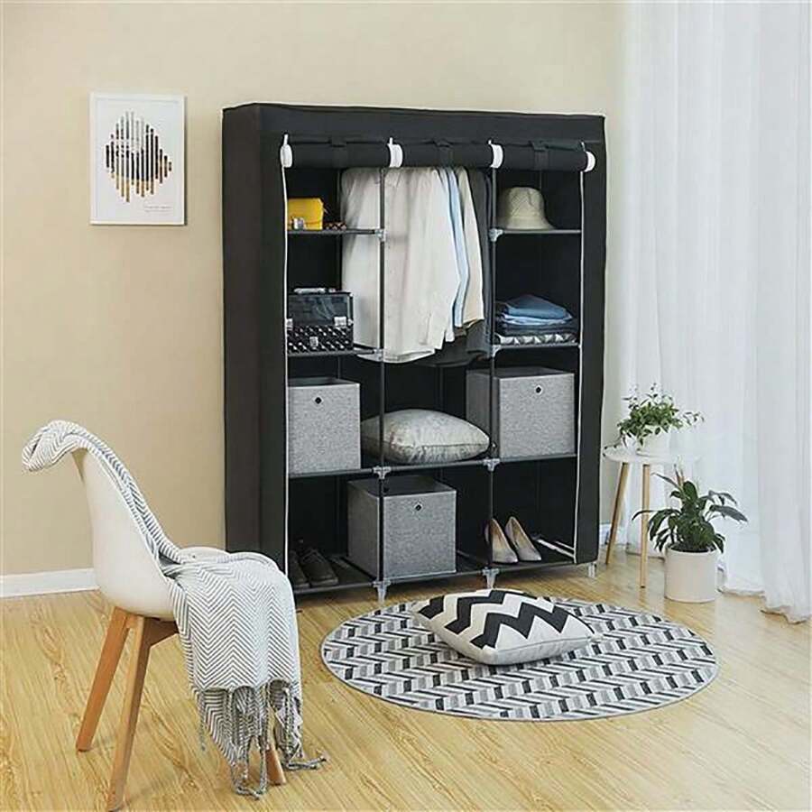 Portable Closet Organizer Wardrobe Storage Organizer With 10 Shelves Quick And Easy To Assemble Extra Space - Negro - Ver 1