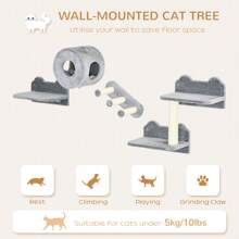 PawHut 4PCs Wall Mounted Cat Tree Cat Wall Furniture With Platforms, Steps, Scratching Post, Perch, Cat House For Indoor Cats - 灰色 - 查看 7