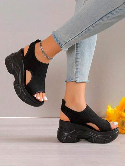 Sandalias de dama,Sandalias inferiores de imitación de boca de pez de suela gruesa para mujer,Sandalias de fondo grueso para mujer,para mujer con boca de pez y plataforma gruesa para la noche o las vacaciones