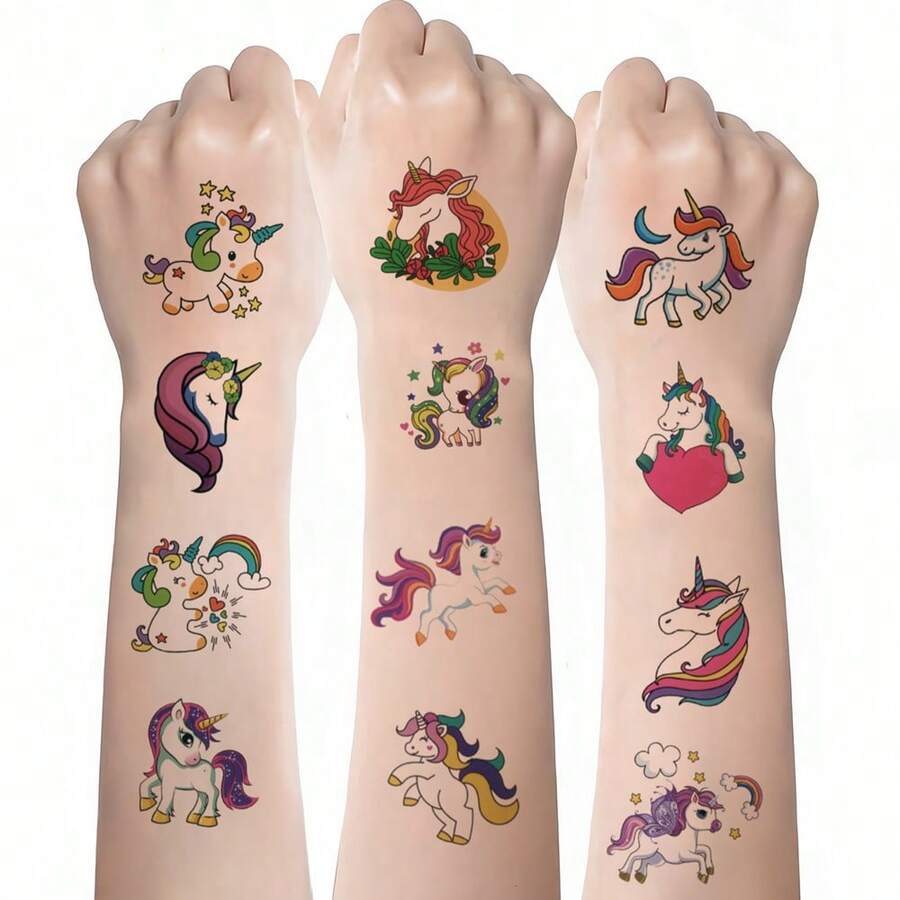 50pcs Cute & Creative Unicorn Temporary Tattoo Stickers For Personalized Decorations, Parties & Body Art - Multicolor - View 1