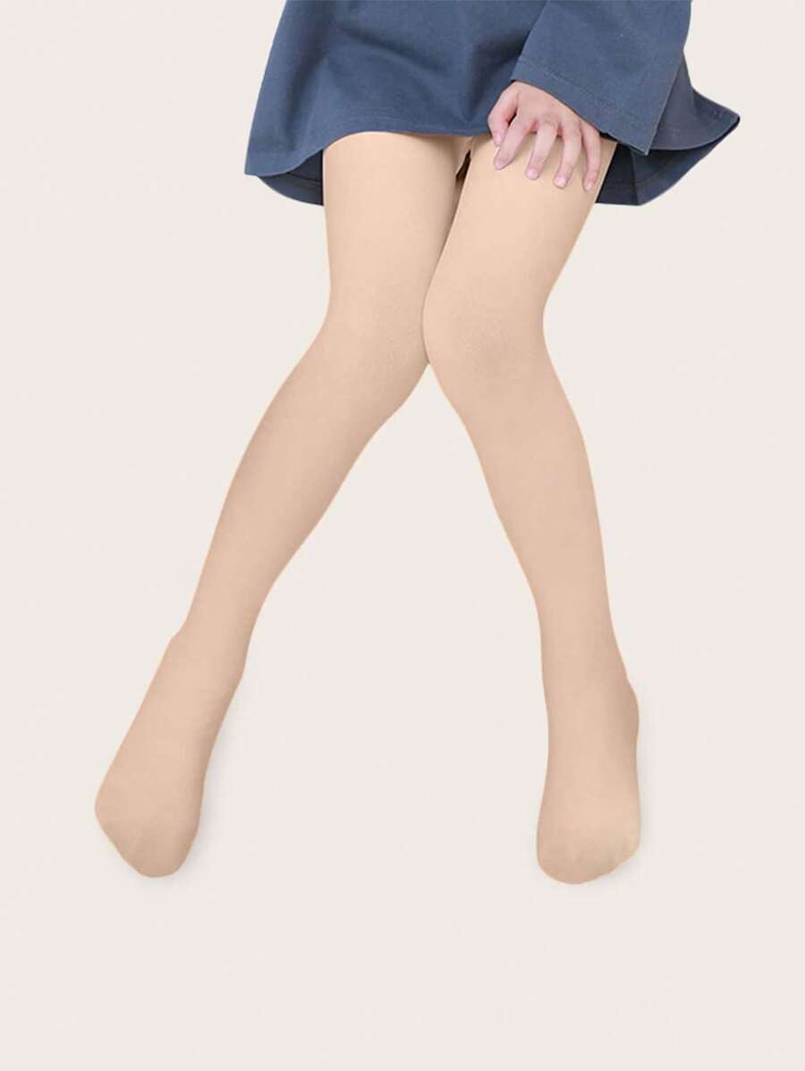 1入組兒童實色緊身舞蹈天鵝絨打底褲，時尚基本款 - 杏色 - 查看 1