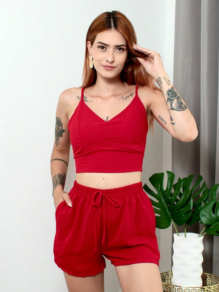 Women Two-Piece Outfits - 紅色 - 查看 1