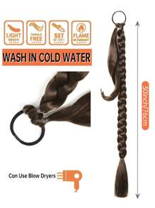 1個30英寸長的啡色編織馬尾辮接駁,直接纏繞式馬尾辮,天然柔軟合成髮結,適用於女性日常穿著 - 棕色 - 查看 5