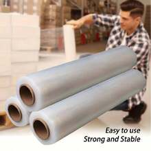 1張新料pe拉伸膜,大量纏繞膜工業自黏托盤塑膠包裝膜,適用於物流托盤包裝,各種食品飲料,家居建材等行業 - 白色 - 查看 5