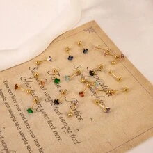 Bộ 10 đôi/bộ bông tai đinh tán tròn xoắn 4 chấu bằng thép không gỉ màu vàng nhiều màu bằng đá Cubic Zirconia tổng hợp, thiết kế dành cho cả nam và nữ, tối giản thanh lịch, phù hợp cho nhiều dịp khác nhau, là lựa chọn quà tặng tốt nhất cho các ngày lễ quan trọng - Vàng - Xem 5