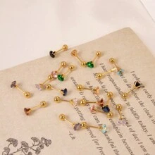 Bộ 10 đôi/bộ bông tai đinh tán tròn xoắn 4 chấu bằng thép không gỉ màu vàng nhiều màu bằng đá Cubic Zirconia tổng hợp, thiết kế dành cho cả nam và nữ, tối giản thanh lịch, phù hợp cho nhiều dịp khác nhau, là lựa chọn quà tặng tốt nhất cho các ngày lễ quan trọng - Vàng - Xem 2