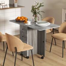 HOMCOM Table de cuisine pliable table à manger pliante 2 plateaux rabattables avec 2 tiroirs 1 placard et 1 étagère de rangement 120 x 60 x 76,5 cm - blanc et chêne - Gris - Voir 2