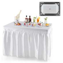Gymax 4FT Folding Ice Bin Table Outdoor Ice Cooler Table W/ Matching Skirt Party BBQ