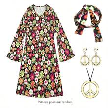 5入組70s 80s嬉皮女裝套裝, 雷射亮片迪斯可服裝,和平標誌耳環項鍊頭帶連衣裙,適用於派對cosplay（圖案位置隨機） - 彩色 - 查看 2