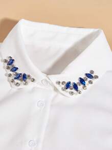 1件白色女士可拆卸的手工防皺裝飾領,帶鑲鑽,適用於毛衣、針織衫、雪紡襯衫等 - 白色 - 查看 4