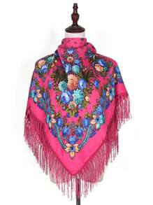 43.3"*43.3" 女士印花牡丹花披肩，红色、黑色和多色，复古传统风格，时尚、温暖、优雅，是秋冬季波西米亚风送给妈妈的完美礼物 - 彩色 - 查看 22