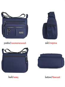 Mochila Crossbody Bandolera De Hombro Bolso Lateral Para Viajar Trabajo La Escuela Portátil Actividades Aire Libre Con Bolsillos - Negro - Ver 3