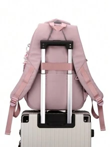 Stor Kapacitet Enkel design Enfärgad Studerande Ryggväskor , Mångsidig , , Perfekt För Tillbaka Till Skolan Säsong , Mitten & Gymnasium Studenter , Campus Axelväskor Med Hängande dekoration Tillbehör - Rosa - Visa 6