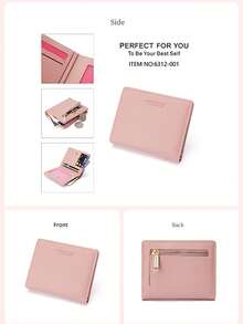 PFY PERFECT FOR YOU Perfect For You Pfy女款細長錢包,皮革三摺紋身卡套配鑰匙扣,拉鍊袋和id卡窗口 - 粉色 - 查看 4