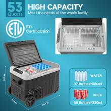 ICEPURE 12 Volt Portable Refrigerator, 53 Quart Car Refrigerator, RV Refrigerator With 12/24V DC 110-240V AC, Temperature Control Range -4℉-68℉, Freezer Fridge Cooler For Car, RV, Outdoor And Home Use - US A Type Plug(110-127V) - View 3