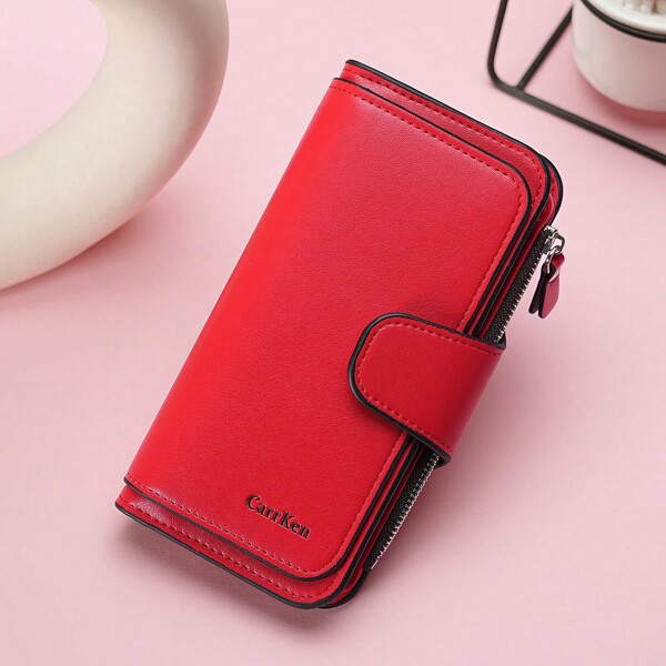 CarrKen 1 pezzo Portafoglio donna di grande capacità con triplo lembo, fibbia multifunzionale, elegante e casual, porta carte di credito e documenti, idea regalo per ragazze, per uso aziendale e casual