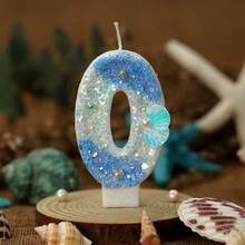 1支漸層藍色生日蠟燭帶海洋珍珠裝飾,創意數字氛圍蠟燭0-9,海洋主題生日蛋糕裝飾蠟燭,烘焙甜點裝扮蠟燭 - 漸層藍色貝殼 - 查看 5