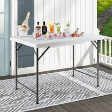 Gymax 4FT Folding Ice Bin Table Outdoor Ice Cooler Table W/ Matching Skirt Party BBQ