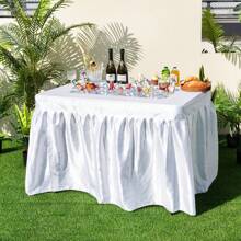 Gymax 4FT Folding Ice Bin Table Outdoor Ice Cooler Table W/ Matching Skirt Party BBQ