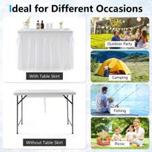 Gymax 4FT Folding Ice Bin Table Outdoor Ice Cooler Table W/ Matching Skirt Party BBQ