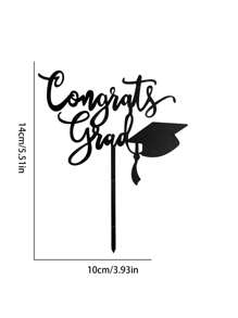 1pc Doctoral Cap & Letter Congrats Grad! Graduation Cake Topper - Black - View 3