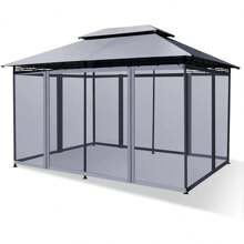 3.6 X 2.6 M Gazebo, Garden Pavilion, Water And Sun Protection, Garden Tent, Party Tent, With Removable Mesh Cover, Suitable For Party, Barbecue, Picnic, Wedding (Gray) - 灰色 - 查看 1