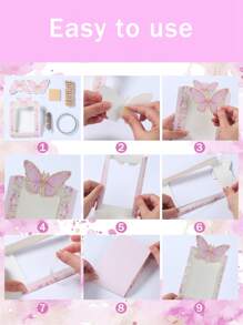 Bộ 1 thiệp giấy hình bướm hồng tự làm, thích hợp để trưng bày ảnh 4" và 6", trang trí phòng sinh nhật, đám cưới, tiệc sinh nhật theo chủ đề màu hồng, khung ảnh, băng rôn. Bao gồm kẹp, dây, băng dính hai mặt. - Hồng - Xem 6