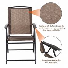 Outsunny Conjunto Mesa y 2 Sillas Muebles para Jardín Exterior Patio Terraza Silla Plegable Respaldo Reclinable a 4 Niveles Texteline Marco Acero Marrón - Marrón - Ver 2