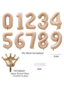 40 Inch Number Foil Balloons With Crown, 0-9 Digits, Suitable For Birthday, Wedding Party Decor, Air Helium Balloons, Christmas - Multicolor - View 3
