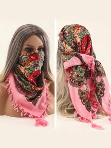 女士印花傳統頭巾圍巾,冬季多功能保暖防塵口罩頸圍,女士日常頭巾博霍風格