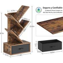 ANTSAY Bookcase And Furniture Organizer Book Shelf,Tree Bookshelf With Drawer,Vintage Wooden Storage Shelf For CD/Movies/Books,Practical Organizer For Living Room,Bedroom,Home Office - 棕色 - 查看 3