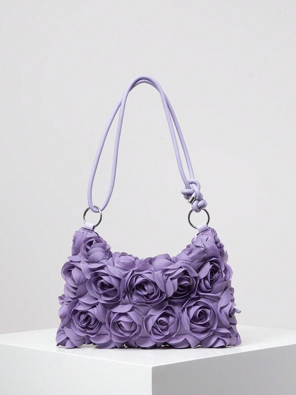 Elegante Bolso De Hombro Con Patrón De Flores De Rosa, Para Fiesta De Bodas, Cena, Con Cartera De Metal Con Hebilla De Círculo, Billetera Suave Y Dulce De Mujeres, Regalo Del Día De San Valentín Para Ella, Bolsa De Novia (patrón Aleatorio)