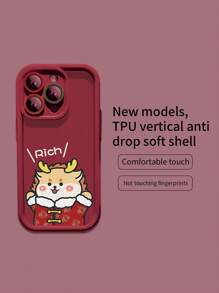 Koolife Cartoon Dragon Design Tpu Case With Stripes, Shockproof And Thickened Ripple Phone Case Compatible With Apple Iphone 12/13/14/15 Pro Max/Plus, Available In Four Colors. - Flower Jacket Cartoon Dragon-burgundy - View 1