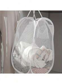 1pc Large Capacity Pop-Up Laundry Hamper With Handles – Foldable Mesh Laundry Basket For Dirty Clothes Storage