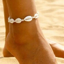 1 件波西米亞風格貝殼腳鍊/手鍊,手工編織,可調節設計,適合海灘度假