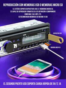 Auto Estereo Para Coche Con Reproductor Mp3 Radio Bluetooth - Negro - Ver 9