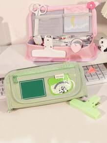 創意伸縮筆盒學校文具收納袋,可愛純色筆盒,可愛筆筒禮物,網兜筆袋 - 綠色 - 查看 3