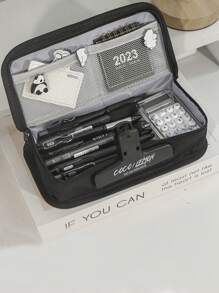 創意伸縮筆盒學校文具收納袋,可愛純色筆盒,可愛筆筒禮物,網兜筆袋 - 綠色 - 查看 5