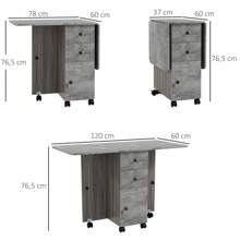 HOMCOM Table de cuisine pliable table à manger pliante 2 plateaux rabattables avec 2 tiroirs 1 placard et 1 étagère de rangement 120 x 60 x 76,5 cm - blanc et chêne - Gris - Voir 3