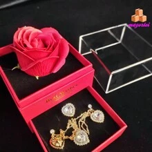 Eternal Flower Jewelry Box, Acrylic Gift Box With Single Rose INCLUDES GIFT BAG, A CARD NECKLACE EARRINGS AND RING, Rose Flower Gift Box, Eternal Soap Flower Jewelry Box,. Personalized Gifts For Women, Portable Small Travel Jewelry Organizer With Birth Flower And Name, Bridesmaid Gifts, Wedding Gifts, Birthday Anniversary Gifts For Mom Wife Girls - 紅色 - 查看 6