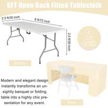 2 Pack Open Back Fitted Rectangle Tablecloths 72 X 30 Inch/96 X 30 Inch, Black Table Clothes For 6/8 Foot Tables, Washable Thick Polyester Fitted Table Cover For Parties, Wedding, Banquet, Trade Show - 米色 - 查看 4